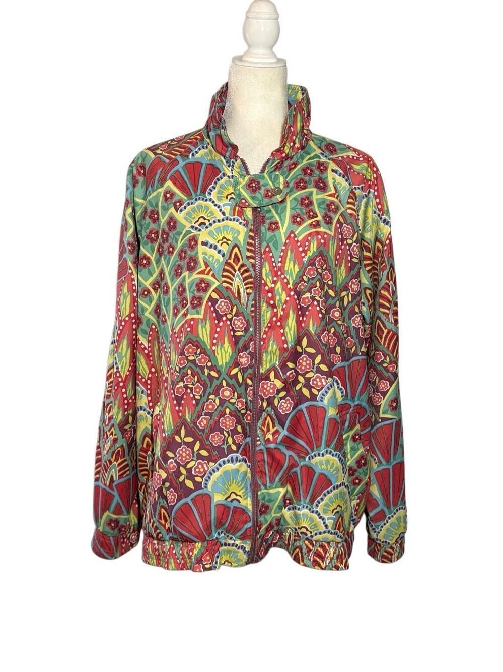 Vintage Langert Spring Falls floral zip front jacket in vibrant colors - XL